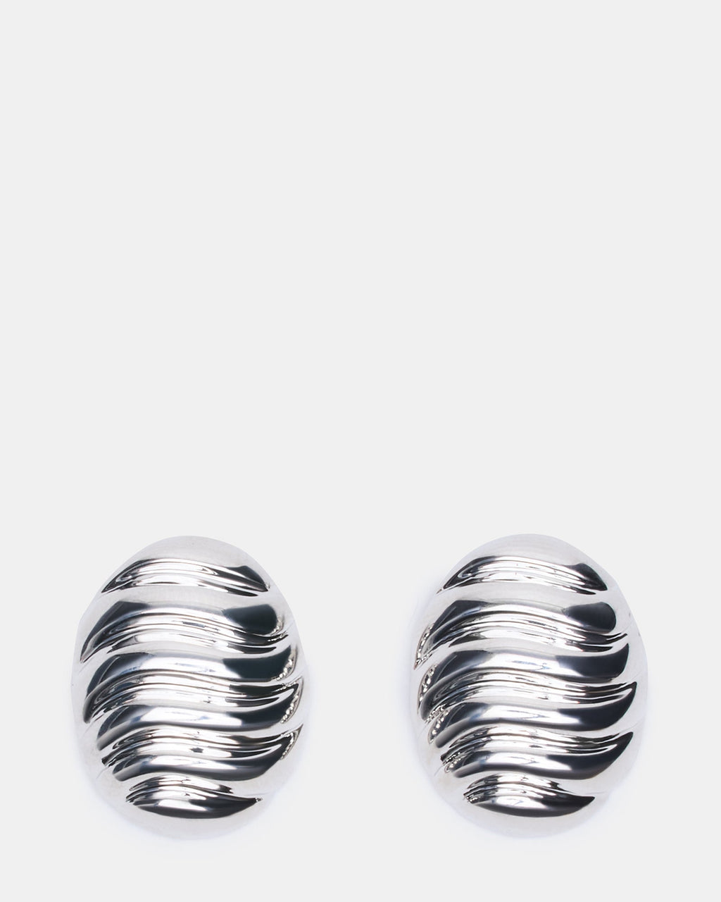 GROOVED CIRCULAR STUD EARRINGS SILVER  Famous | Online Store
