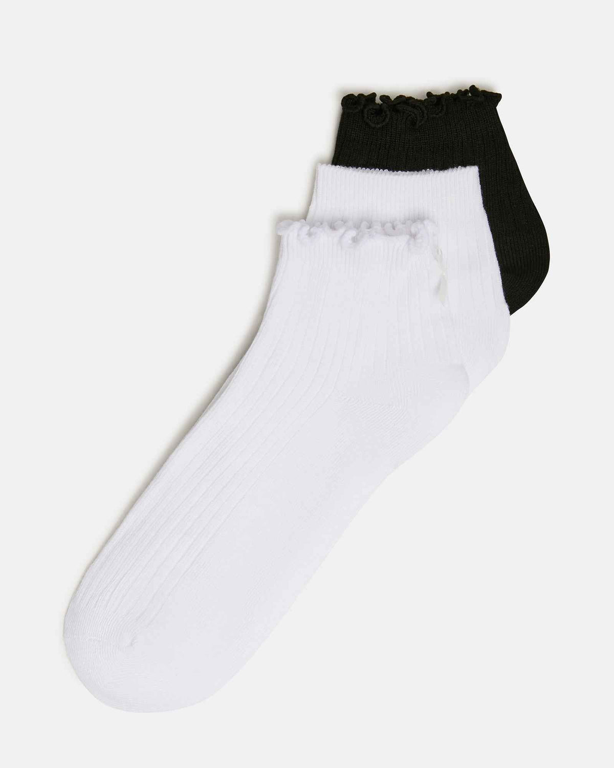 3 PACK EMMA LETTUCE EDGE SOCKS WHITE/BLACK