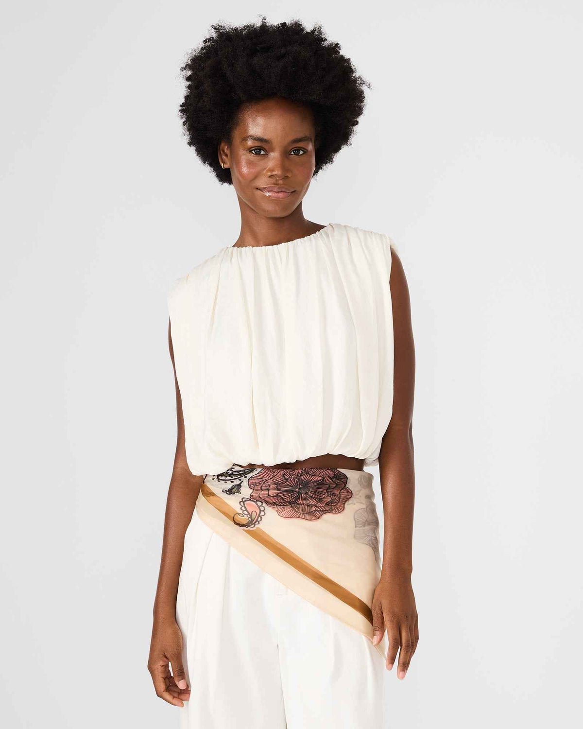 BOHO FLORAL SQUARE SCARF IVORY