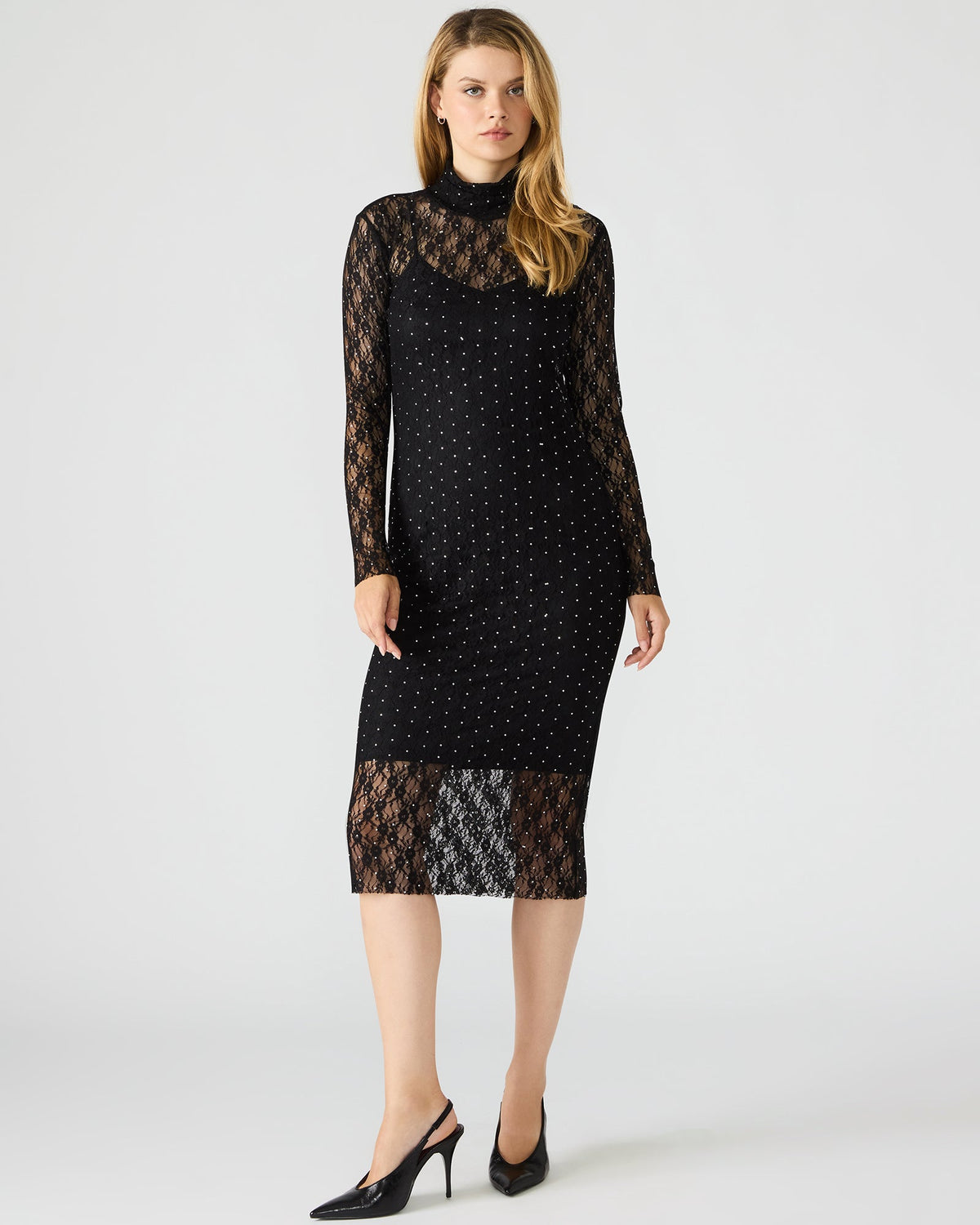VIVIENNE STUDDED LACE DRESS BLACK  Famous | Online Store
