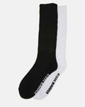 2 PACK RIBBED SLOUCH SOCKS BLACK/WHITE